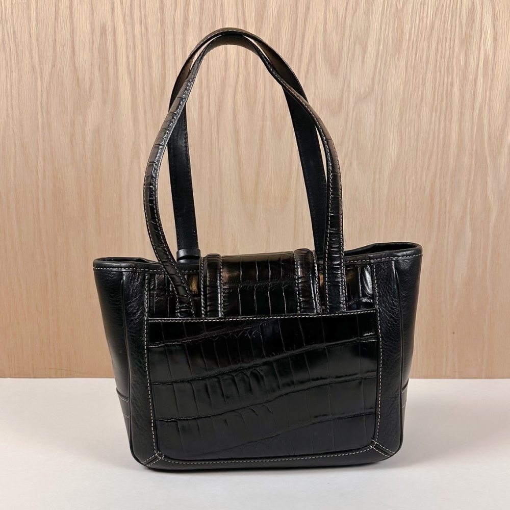 Brighton Black Leather Croc Embossed Shoulder Bag Heart Charm Tote Purse - Picture 5 of 16